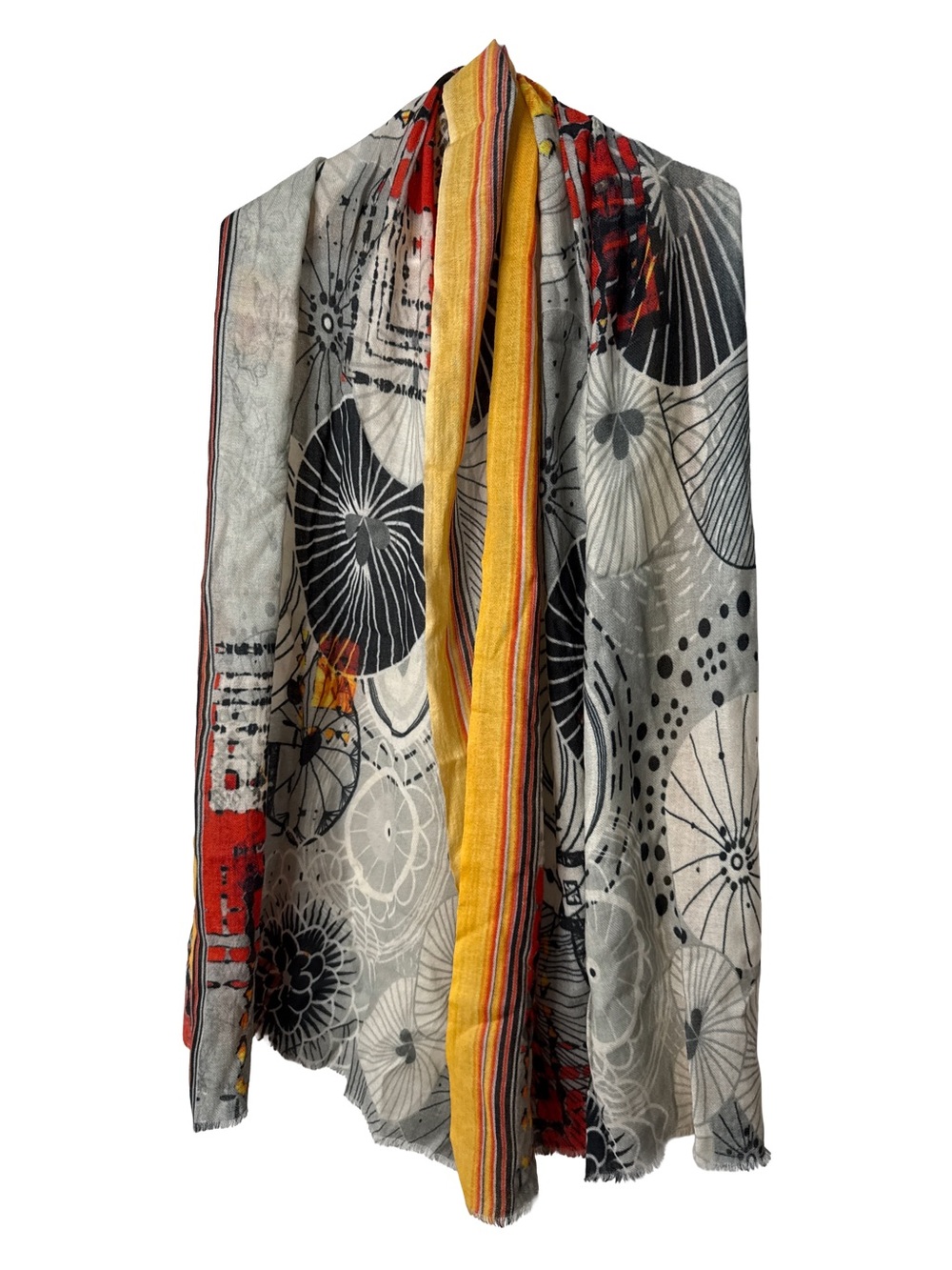 DUPATTA Yellow Gray Abstract Floral Boho Women’s Soft Large Scarf Shawl Wrap